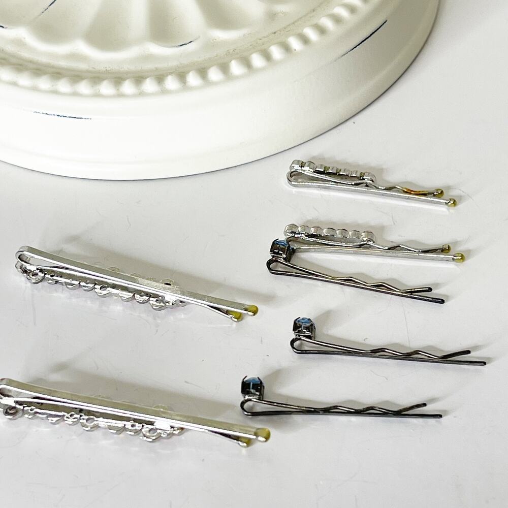 Lot of 7 Vintage Y2K Rhinestone Silver Bobby Pins 90s Fashion Glam Sparkle - Picture 7 of 16